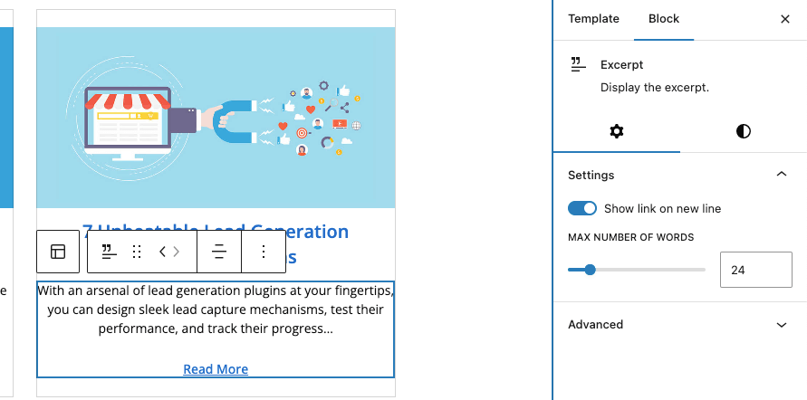 WordPress Site Editor - Using the post archive Excerpt