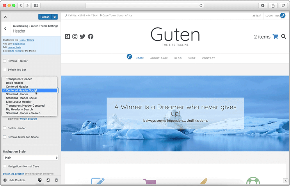 The Guten WordPress Theme - Customizer Settings