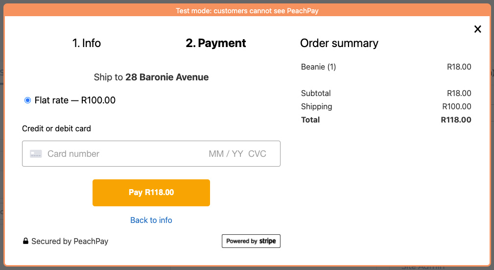 PeachPay checkout popup - Step 2