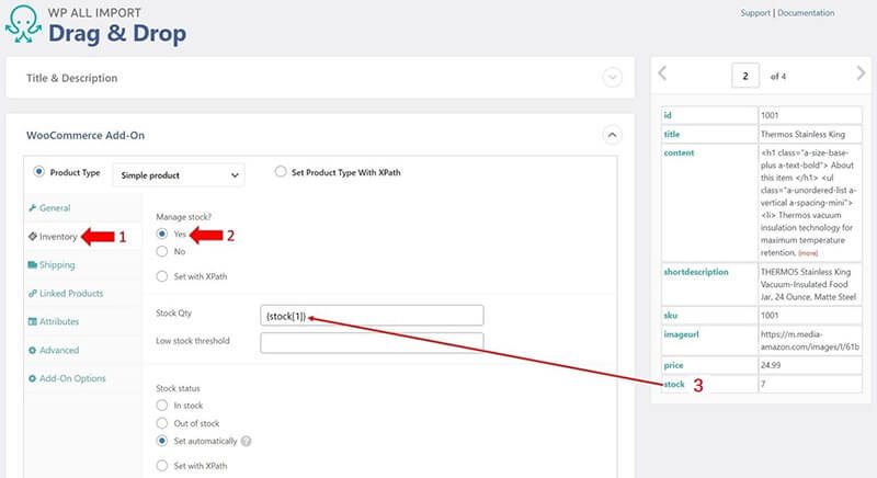 WP All Import - WooCommerce target fields