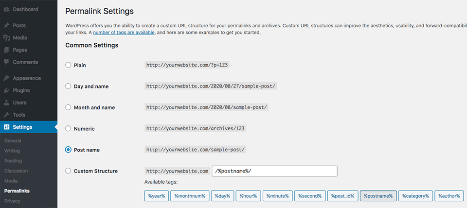 WordPress Permalinks Dashboard