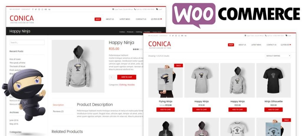 Conica integrates seamlessly with WooCommerce to build your online store