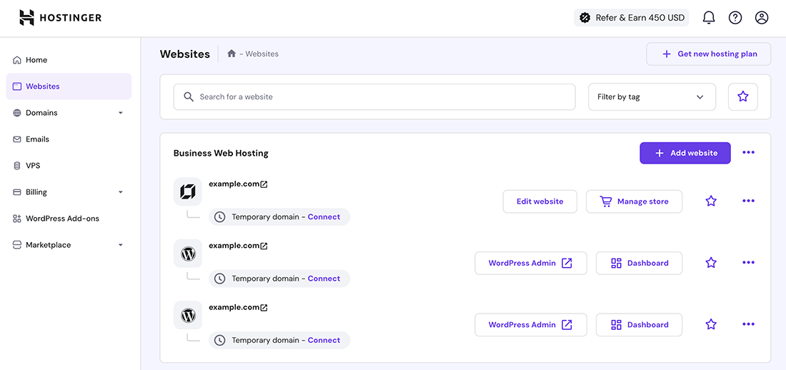 Hostinger Hosting - HPanel Dashboard