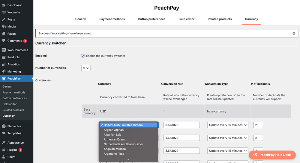 PeachPay for WooCommerce - Adding different currency options