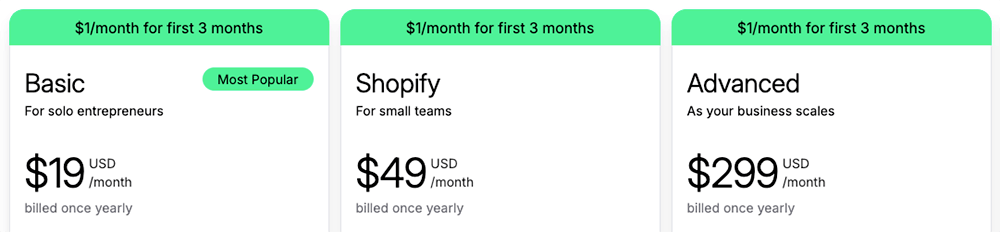 WordPress vs Shopify - Shopify Pricing