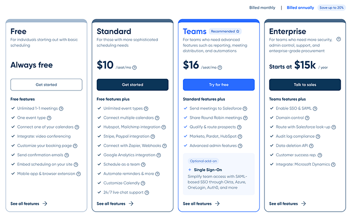 Calendly: Best online calendar software pricing